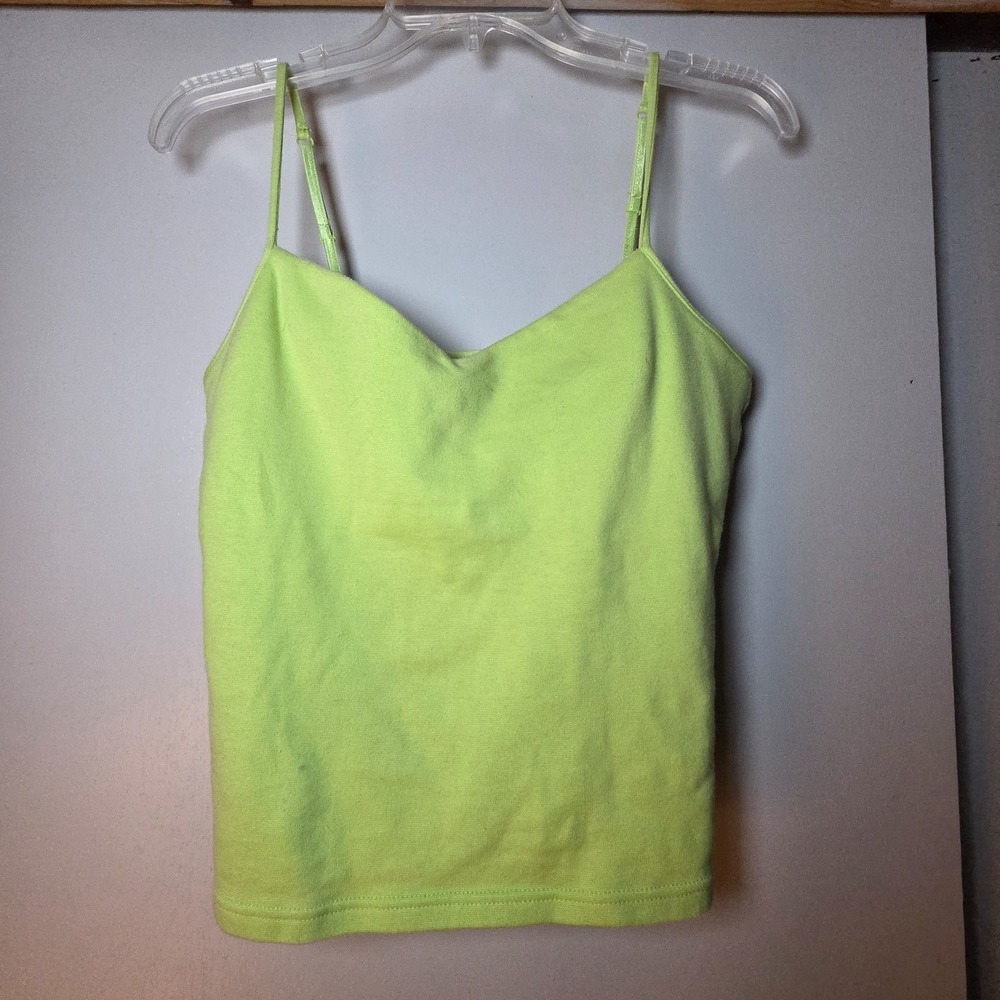 Energie Women's Tank Top Size L Green Built in Bra Spaghetti Strap Cotton Neon